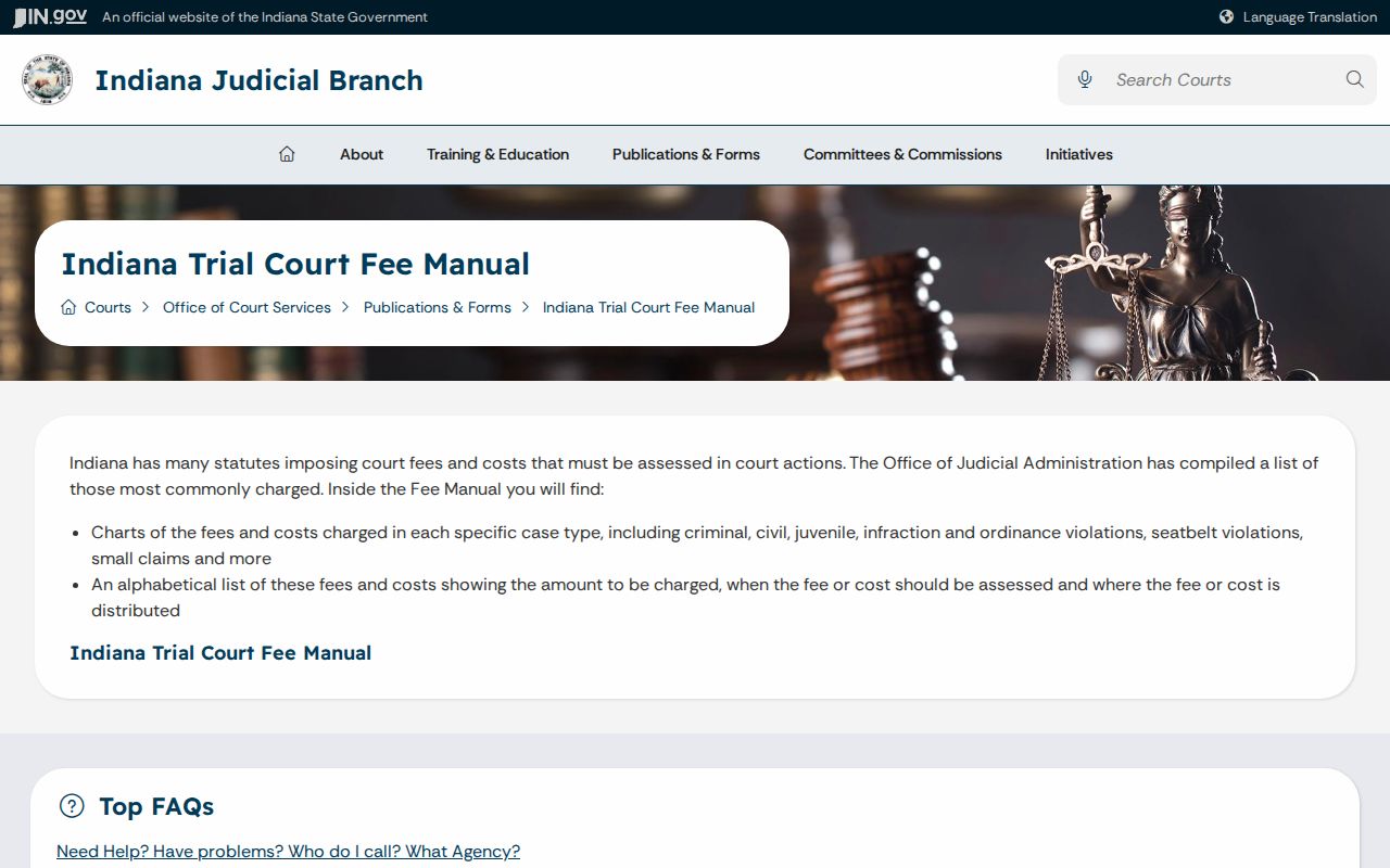 Indiana Trial Court Fee Manual for Fulton County court record fees
