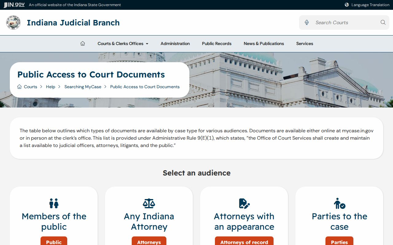 Kewanna court docket MyCase document access limits