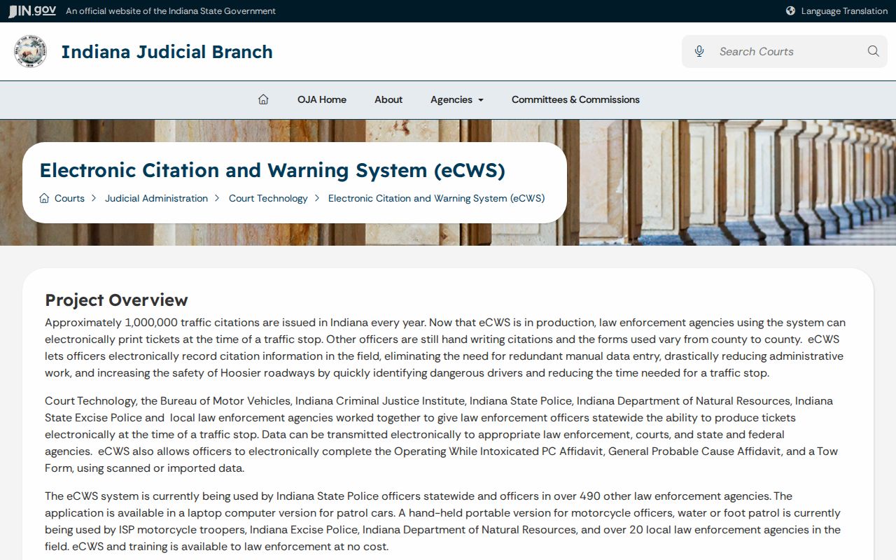 Indiana eCWS traffic citation technology for Fulton County cases